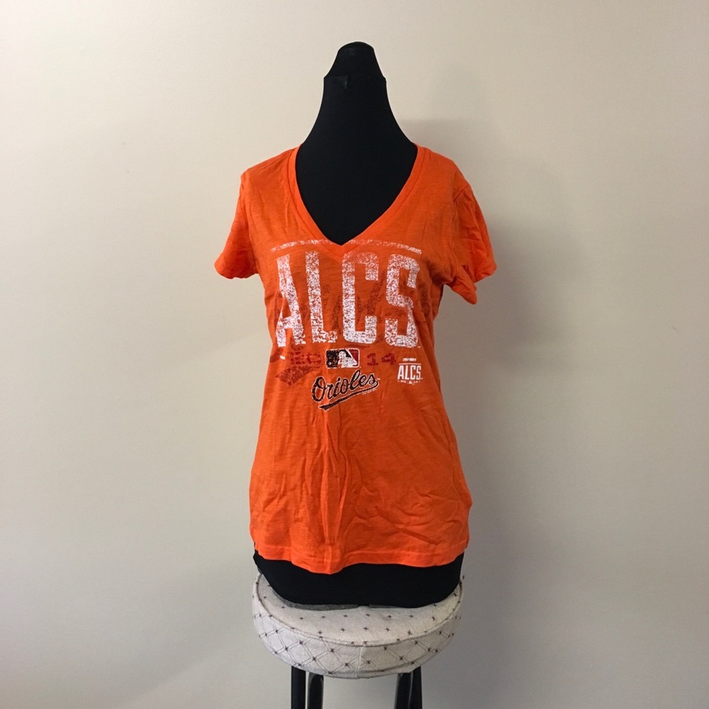 New Medium Baltimore Orioles ALCS Shirt Orange Distressed V Neck Top